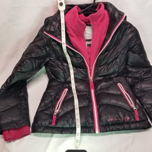 Free Country Girl’s Black &Pink Puffer Winter Jacket Coat Size 7-8 Zip Up Hooded - Picture 3 of 7